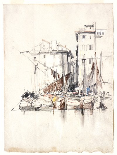 Aan zee - Vissersdorp door Eugene Isabey