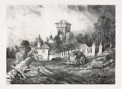 Pittoreske en romantische reizen in het oude Frankrijk, Auvergne: Kasteel van Pesteil in Polminhac door Eugene Isabey