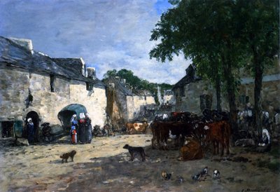 Veemarkt in Daoulas, Bretagne door Eugene Louis Boudin