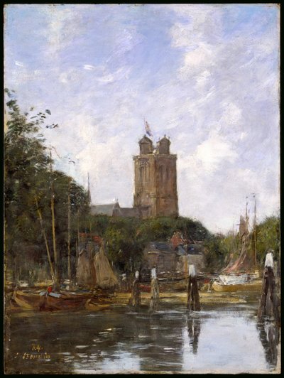 Dordrecht, de Grote Kerk vanaf de Gracht door Eugene Louis Boudin
