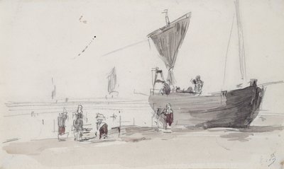 Vissersboot op het Strand door Eugene Louis Boudin