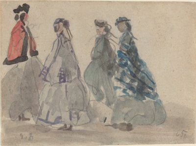 Vier vrouwen in Trouville, 1865 door Eugene Louis Boudin