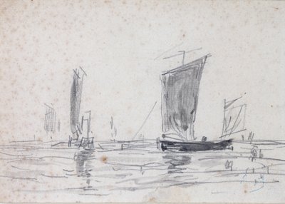 Zeilboten op zee door Eugene Louis Boudin