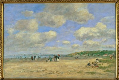 Het strand van Tourgeville-les-sablons (schilderij op canvas) door Eugene Louis Boudin