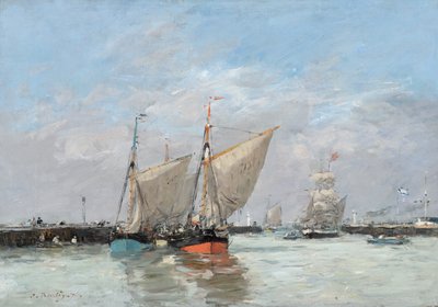 Trouville, de pieren, hoogtij door Eugene Louis Boudin