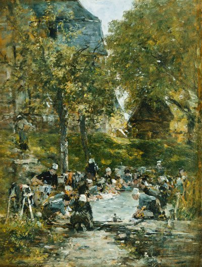 Wasvrouwen aan de oever van de rivier (detail), c.1877-1881 door Eugene Louis Boudin