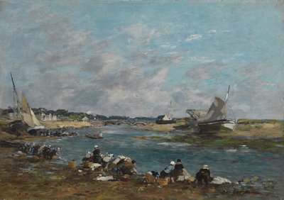 Wasvrouwen aan de oevers van de rivier Touques, 1866 door Eugene Louis Boudin