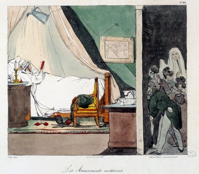 Nachtplezier. Kinderen zijn bang om een persoon die in bed leest te laten schrikken. Illustratie van het boek 