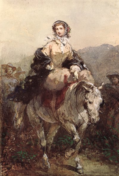 Jonge vrouw op een paard door Eugene Louis Lami