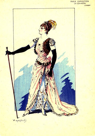 Kostuum voor het toneelstuk "De roddel". 1889 (gravure) door Eugene Mesples