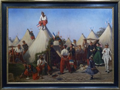 Infanteriesappeurs bereiden hun kantonnement voor op het feest van de Keizer door Eugène Bellange