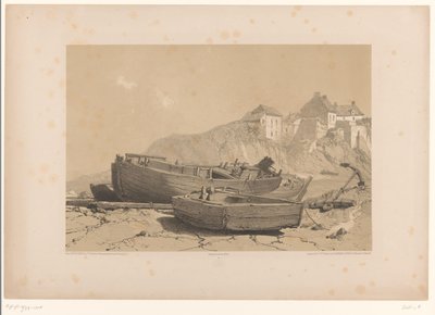 Rotskust met boten en vissersdorp door Eugène Cicéri (attributed to)