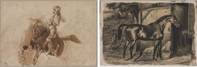 Gepantserde Figuur te Paard (recto); Paard voor een Schuur (verso) door Eugène Delacroix