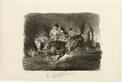 Faust en Mephistopheles galopperend door de nacht van de heksensabbat, uit Faust door Eugène Delacroix