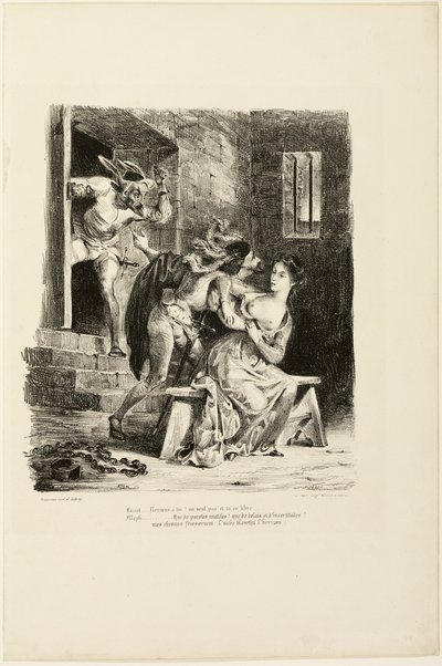 Faust in de gevangeniscel van Marguerite, uit Faust door Eugène Delacroix