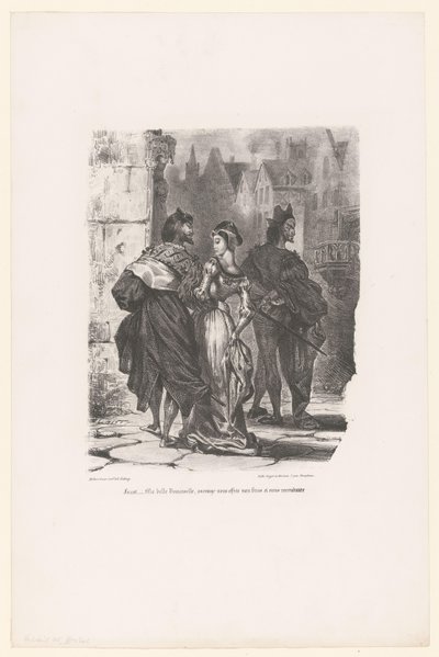 Faust probeert Grietje te verleiden door Eugène Delacroix