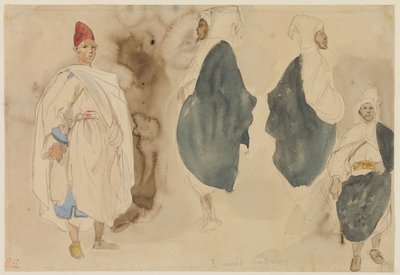 Vier schetsen van Arabische mannen door Eugène Delacroix