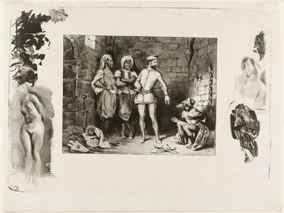 Fronte-boeuf en de Jood, uit Ivanhoe door Eugène Delacroix