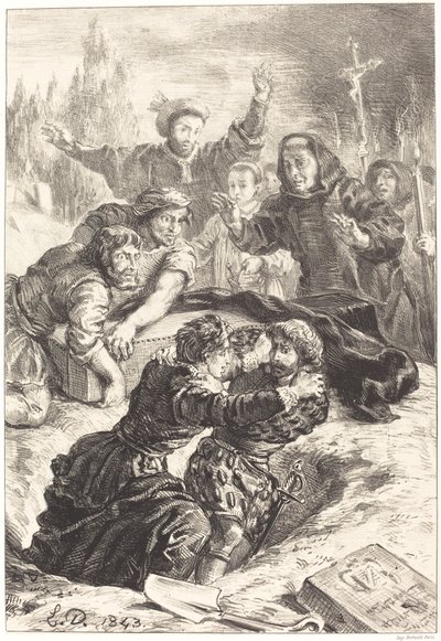 Hamlet en Laertes in het graf van Ophelia Act V, Scene I, 1843 door Eugène Delacroix