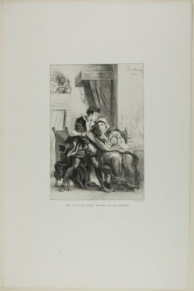 Hamlet en de koningin, plaat 10 uit Hamlet door Eugène Delacroix
