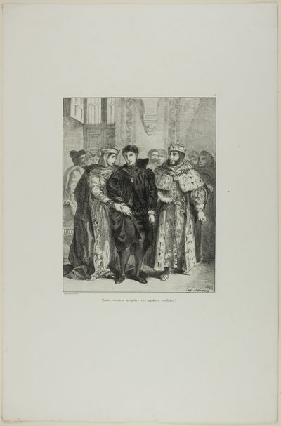 Hamlet en de koningin, plaat 1 uit Hamlet door Eugène Delacroix