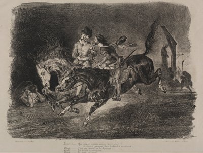 Illustraties voor Faust: Faust en Mefistofeles paardrijden op de sabbat door Eugène Delacroix