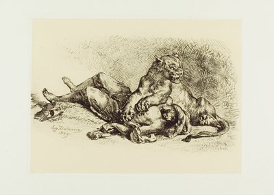Leeuwin die aan de borst van een Arabier scheurt door Eugène Delacroix
