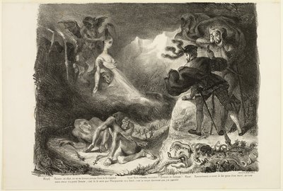 De geest van Marguerite verschijnt aan Faust, uit Faust door Eugène Delacroix