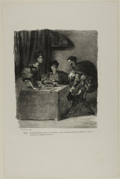 Mephistopheles bezoekt Martha, uit Faust door Eugène Delacroix