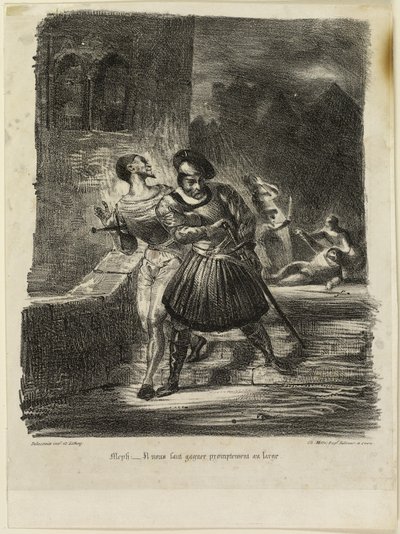Mephistopheles en Faust vluchten na het duel door Eugène Delacroix