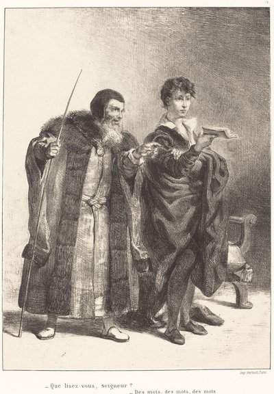 Polonius en Hamlet (Act II, Scene II) door Eugène Delacroix
