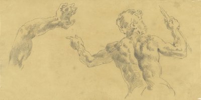 Schetsen van een arm en een op de rug geziene man door Eugène Delacroix