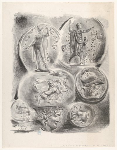 Studies van Zeven Griekse Munten door Eugène Delacroix
