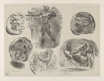 Studies van Zes Griekse Munten, 1825 door Eugène Delacroix