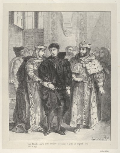 De koningin probeert Hamlet te troosten door Eugène Delacroix