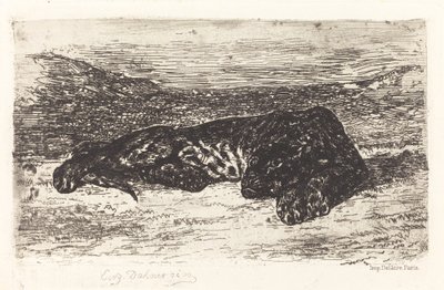 Slapende tijger in de woestijn, ca. 1830 door Eugène Delacroix