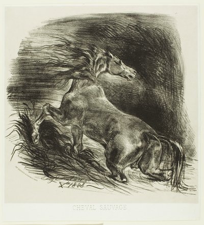 Wilde Paard of Geschrokken Paard Verlaat het Water door Eugène Delacroix