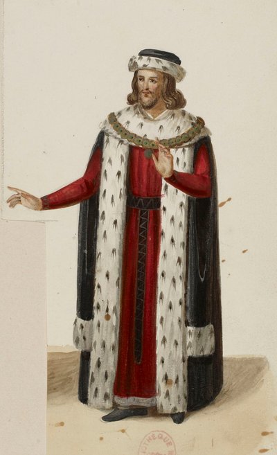 Kostuum van Enguerrand de Marigny (La Tour de Nesle, 1832) (bijgesneden) door Eugène Du Faget
