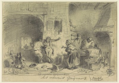 Herberginterieur met dronken bezoekers die weigeren te betalen door Eugène François de Block