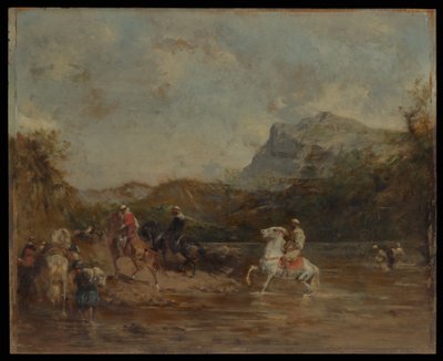 Arabieren die een Voorde Oversteken, 1873 door Eugène Fromentin