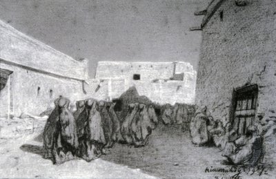 Processie in een dorp in de Sahel door Eugène Fromentin