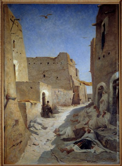 Uitzicht op Bab el Gharbi straat in Laghouat in Algerije Schilderij door Eugene Fromentin door Eugène Fromentin