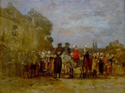 Frans:  Noce à Quimper Bruiloft in Quimper door Eugene Louis Boudin