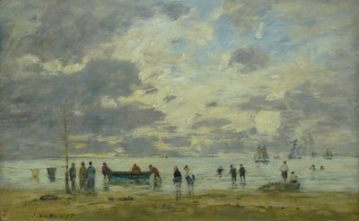Frans:  Plage de Deauville Strand van Deauville door Eugene Louis Boudin