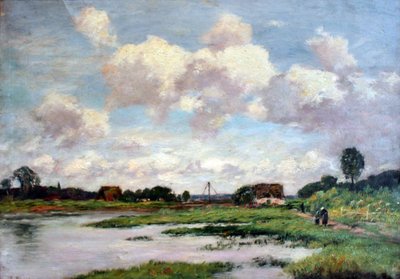 Normandisch landschap (Landschap met een hoge lucht) door Eugene Louis Boudin