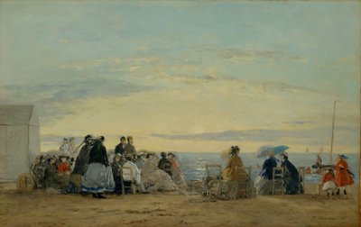 Op het strand, zonsondergang door Eugene Louis Boudin