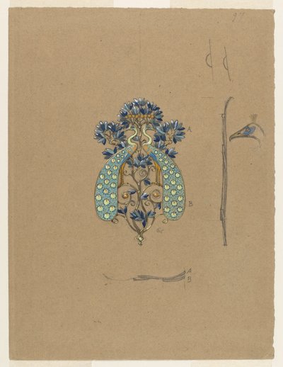 Ontwerp voor een Riemgesp met Pauwmotief door Eugene Grasset