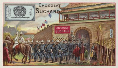 Geallieerde troepen marcheren uit Tianjin, China, Bokseropstand, 1900 door European School