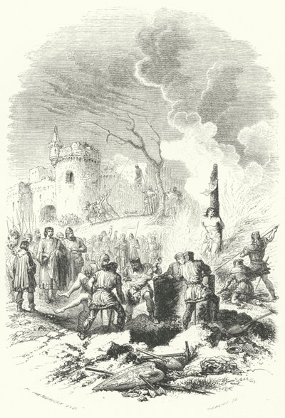 Boudewijn V, graaf van Henegouwen, herstelt de orde in de landen van zijn vader (gravure) door European School