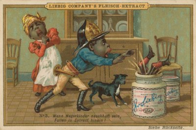 Cartoon Afrikaan Valt in Leibig Vleesextract Pot door European School